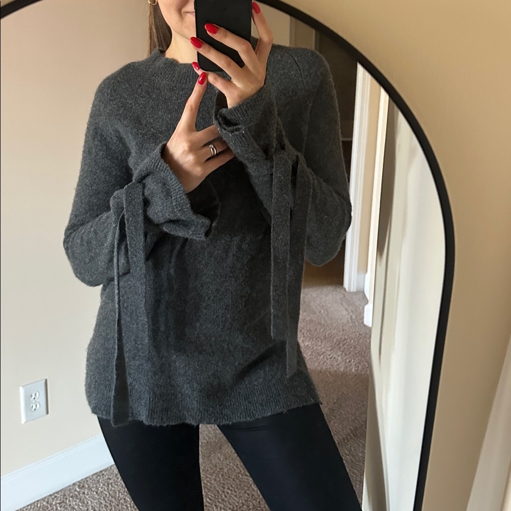 Ann Taylor Charcoal Long Wool Sweater with Sleeve Bows / Medium